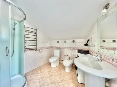 a bathroom with a sink and a toilet and a shower at Exclusive OldNew apartments in city center in Panevėžys