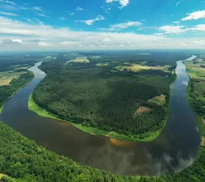 an aerial view of the allegheny river at ALNUS KIEMAS in Kampiškiai