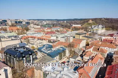 an aerial view of a city with buildings at HaPPy Inn Egle, Self Check-In-24-7, A-C, Parking-in-the-underground-Garage in Vilnius