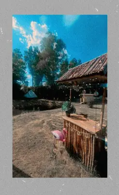 a pink bird standing in the grass next to a building at Glamping in - luxury tent in Šunupis