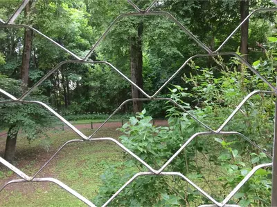 a metal fence in a garden with a plant at Įdomus būstas ant Neries skardžio in Vilnius