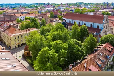 an overhead view of a city with trees and buildings at Brand New and Modern 1BDR Apartment in Vilnius