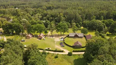 an aerial view of a house in the middle of a park at Sodyba Žaliasis slėnis Anykščiuose in Anykščiai