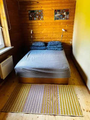 a bedroom with a bed in a wooden room at Scout valley in Totoriškis
