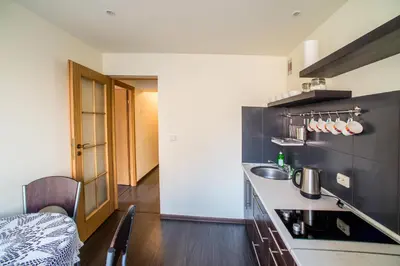 a kitchen with a sink and a counter top at Apartment Stay In in Druskininkai