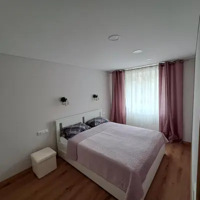 a bedroom with a large bed and a window at Vytės apartamentai in Kaunas