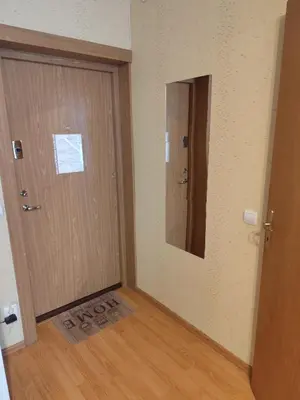 an empty room with a door and a mirror at ITAJA apartment in Šiauliai