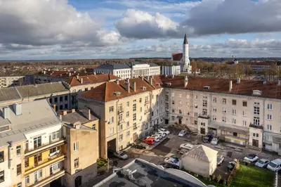 an aerial view of a city with buildings at Nica Apartment in Šiauliai