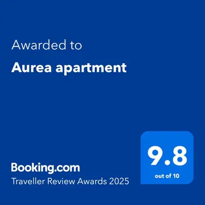 a blue screen with the text awarded to aarea appointment at Aurea apartment in Vilnius