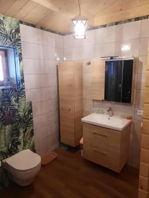 a bathroom with a toilet and a sink at The Archers House in Viktariškės
