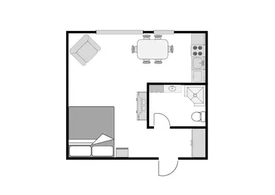 a floor plan of a small apartment at Sunny apartment with lake and forest view in Visaginas