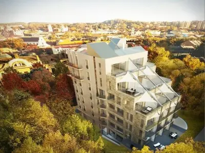 an aerial view of a building in a city at Studio Mindaugas in Vilnius