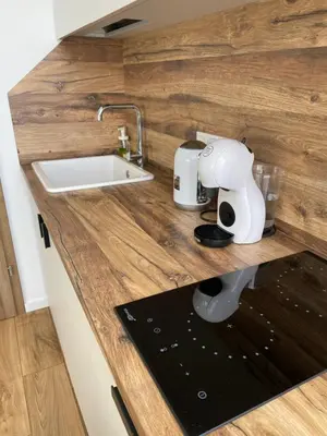a kitchen counter with a sink and a mixer at 32 Airport Apartment in Vilnius