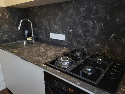 a kitchen with a stove and a sink at E. D. Elite Apartment in Šiauliai