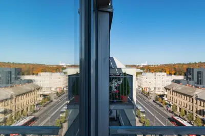 a view from a window of a city at Panoramic city centre apartment by Polo Apartments in Kaunas