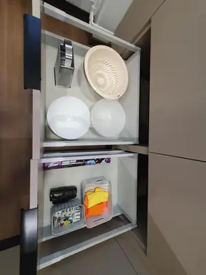 a refrigerator with its door open with its contents at City apartment 2 bedrooms in Šiauliai