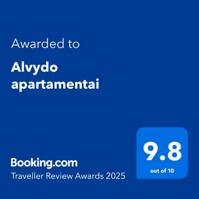 a screenshot of a phone with the text awarded to alvadoarmaarmaenna at Alvydo apartamentai in Kaunas
