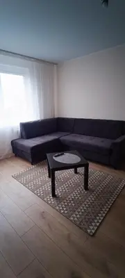 a living room with a couch and a coffee table at Adomo Apartamentai Panevėžyje in Panevėžys