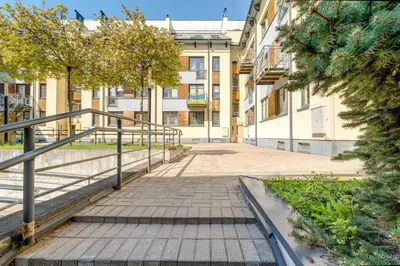 a walkway in front of a building at Charming Loft in Vilnius Oldtown in Vilnius