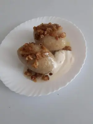 a white paper plate with three food items on it at Kriaunų bendruomenės Svečių namai in Gipenai